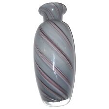 Hand Blown Murano Type Glass Vase Candy Striped Pulled Swirl Heavy ART Vilaria picture