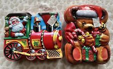 ullman Christmas containers lot of 2 plastic train bear cookie tins vintage NOS picture