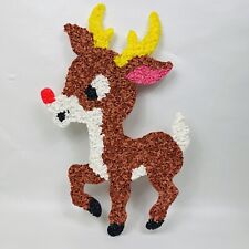 Vintage Melted Plastic Popcorn Rudolph Red Nosed Reindeer Christmas Window Decor picture
