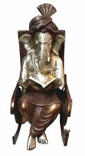 Lord Ganesha Reading Book Figure Antique Style Handmade Brass Ganesh Statue Idol picture
