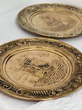 Vintage Brass Charger Collector Plates Made in England Nautical Themed Set of 2 picture