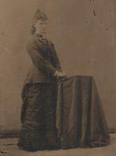Vintage Antique Tintype Photo Young Victorian Lady Teen Girl by Table Photograph picture