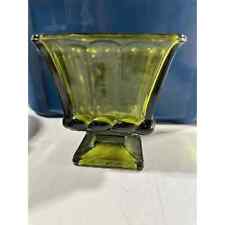 VINTAGE Lenox VASE Avocado Green Pressed Glass Pedestal Footed Planter picture