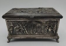 Antique JB Brothers Cast Silver Plated Metal Jewelry Box Casket 1320 Euro Scene picture