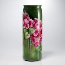 Belleek Art Nouveau Pink Peony Antique Hand Painted Green Vase 11.25