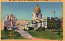 Postcard UT Salt Lake City State Capitol & Battalion Monument Vintage PC f5795 picture