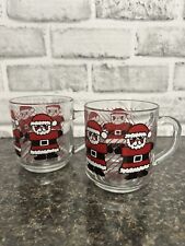 VINTAGE Luminarc Glass Santa stripes Christmas Mug Coffee Tea Cup Set Of 2 picture