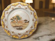 Wong Lee 1895 Crackled Porcelain Hand Painted French Country Landscape Plate picture