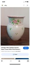 Vintage 1985 Teleflora Flower Vase, Cream with Pink Flowers Tulips Floral #561 picture