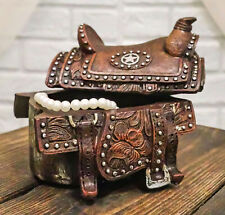 Rustic Western Cowboy Horse Saddle Lone Star Silver Studs Decorative Trinket Box picture