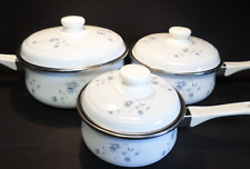 Vintage Heirloom Cookware Blue Garland Enamel Cookware 3 Pots Pans Lids 1,2,3 QT picture