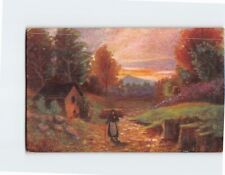 Postcard Woman in Countryside Scene Painting picture