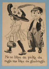 VINTAGE POSTCARD BOY in RAGS, GIRL likes GLAD-RAGS CUTE POSTED 1912 MORLEY MICH. picture