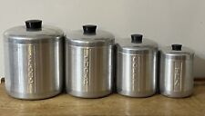 Vtg Aluminum Canister Set 4 pc Nesting FLOUR SUGAR COFFEE TEA Kitchen Canisters picture