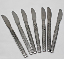 Set of 7 Vtg Hanford Forge Trocadero Stainless Steel Table Knives Floral Pattern picture