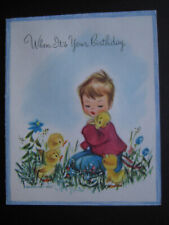 UNUSED 1950s vintage greeting card By Elizabeth Voss BIRTHDAY Child w/ Ducklings picture