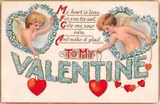 Cupids With Hearts Leaning Out of Hearts Made of Forget-Me-Nots-1910 Valentine P picture