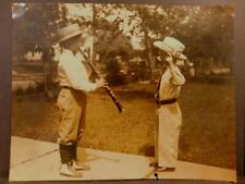 Early 1900's Young Conductor & Clarinet Player Panama Hats Real Photo Blue-2 picture