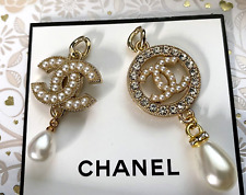 Lot of 2 Chanel Stamped Logo Button Designer Pendant Charm CC Zipper Pull Pearls picture