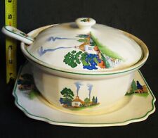 Thatched Roof Cottage Soup Tureen, Cover, Spoon and Underplate Harker Pottery picture