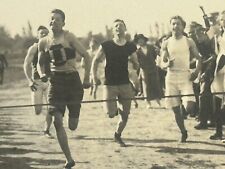 Men Runners Postcard Rppc Photo Unidentified Track Meet Race Finish Line Crowd picture