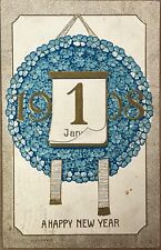 New Years January 1st Calendar Antique Embossed Postcard 1908 picture
