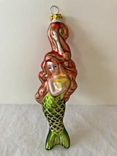 Large Blown Glass Mermaid Christmas Ornament 6.5