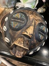Antique African Tribal Mask Over Carved Bowl With Beads &Puka Shells Ghana 9x9 picture