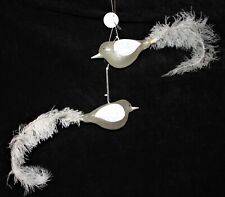New 2 Handcrafted GLASS White Birds ORNAMENTS w/LONG FEATHER TAILS Made GERMANY picture