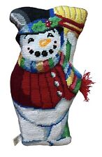 Adorable Mr.Snowman Shape Needlepoint Christmas Pillow Frosty Jaunty Scarf Broom picture