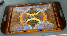 Antique Brazilian Wood and Glass Tray with Inlaid Real Butterfly Wings Unique picture