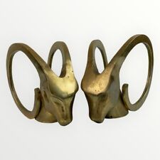 Vintage 1970s Pair of Large Brass Modernist Ibex Rams Head Bookends Mid Century picture