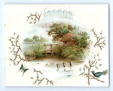 Countryside Chapel Cottage Large Blank Trade Card Butterfly Bird Branch VTG picture