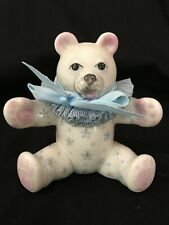 Vintage MV Muller Volksted Irish Dresden Lace Figurine Teddy Bear with Blue Bow picture