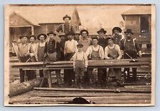 Vintage RPPC Carpenters Men Lumber Wood Hand Saws Child Labor Bogalusa LA O17 picture