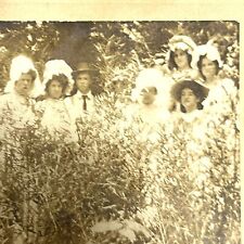 Antique Group Photo Nature Daisies Field Women Bonnets Sepia 3”x 4” picture