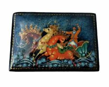 Vintage Russian Laquer Trinket Box Handpainted Artist Signed Palekh 2 1/2” X 2” picture