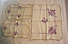 Hand Embroidered linen Floral variegated purple cross stitch Dresser Scarf 3 set picture