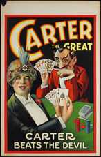 Carter The Great Beats the Devil Magic Poster  Original 1926 Stone Litho Poker picture