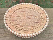 Handmade Birch Bark Wood Trinket Jewelry Treasures Box w/ Lid Floral Design  picture