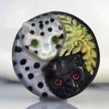 Black Panther & White Leopard Yin Yang Carved Mother-of-Pearl & Paua Shell 6.62g picture