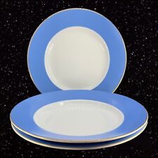 POTTERY BARN GREAT WHITE DISH PLATE SET 3 Ceramic Blue White Gold Edges Plates picture