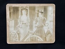 Two Victorian Ladies And Their Bicycles Vintage Old Antique Photograph On Card picture