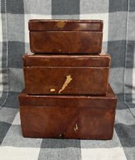 Vintage Burl Wood Nesting Boxes,  Set Of 3  Original Price Stickers picture
