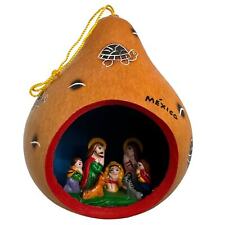 Vintage Mexico Christmas Handcrafted Gourd Nativity Scene Ornament picture