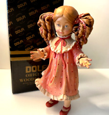 VINTAGE Dolfi Santini Hand Carved Painted Wood Victorian Girl Doll Figurine 8