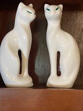 White Cat Figurines Ceramic Vintage Feline Brazil Green Eyes  8” Tall Copy Cat picture