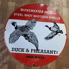 WINCHESTER DUCK & PHEASANT PORCELAIN ENAMEL SIGN 30 INCHES ROUND picture