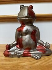 Meditating Frog Statue Red Silver Yoga Zen Figurine Indoor  9 Inch picture