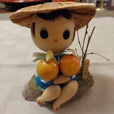 Vintage Japanese Kokeshi Wooden Doll Mandarin Orange Boy Figurine JAPAN picture